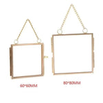 cadres photo suspendus vintage métallique doré argenté vitre transparente suspension chaîne anneaux