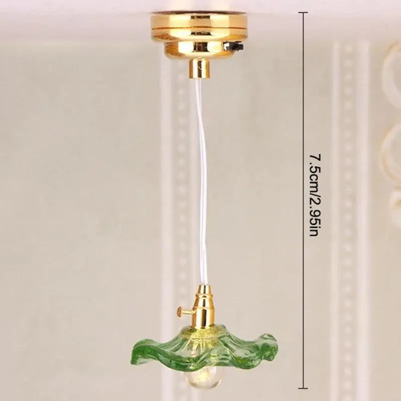 plafonnier miniature or vert orange transparent vintage floral fixé câble flexible