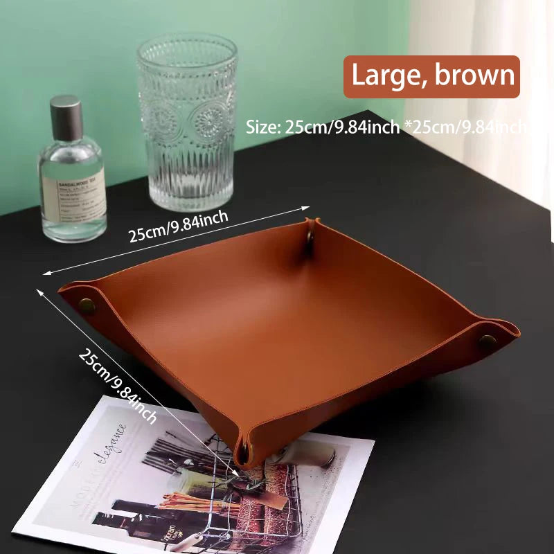 plateau rangement marron clair texture simili cuir moderne dorés respectueux environnement salon empilable double