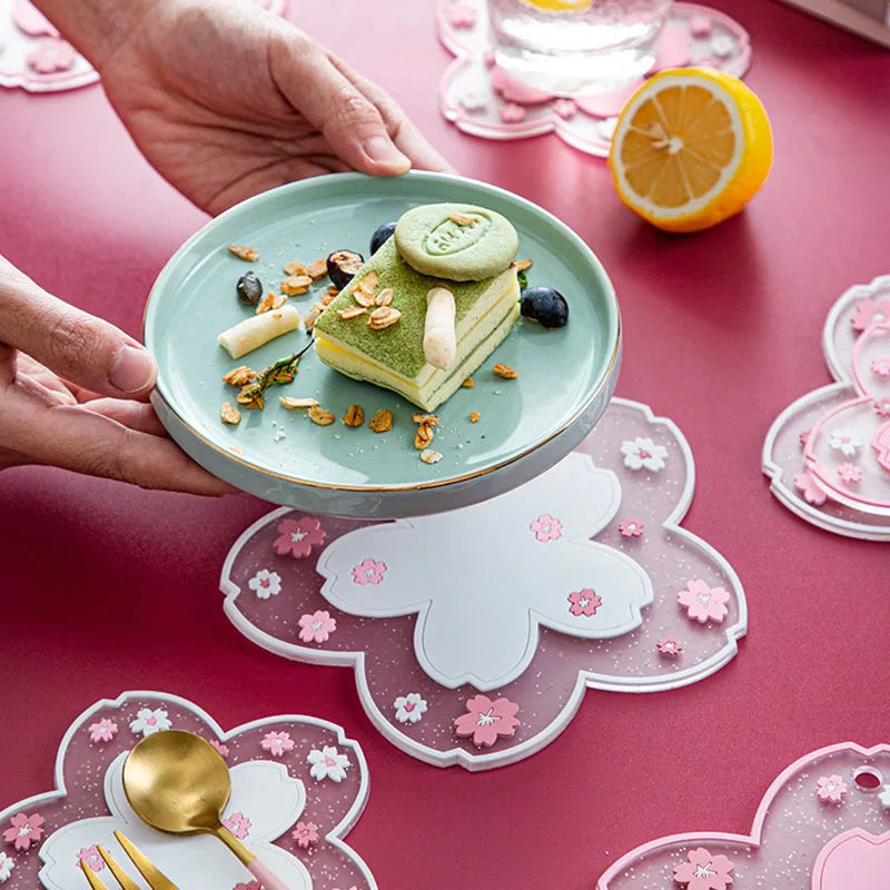 serviettes table moderne rose clair blancs fleurs paillettes translucides silicone anti dérapantes