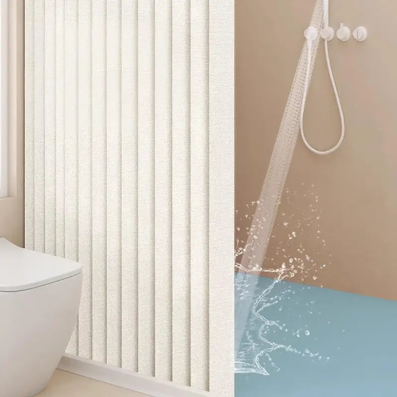 rideau douche pliable rétractable imperméable polyester tufté blanc gris moderne rayures verticales