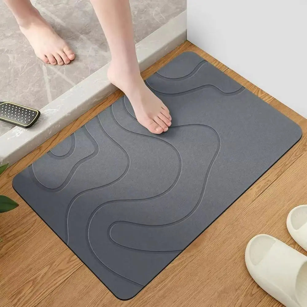 tapis bain moderne gris foncé motifs ondulés absorbant 40x60cm entrée salle bain