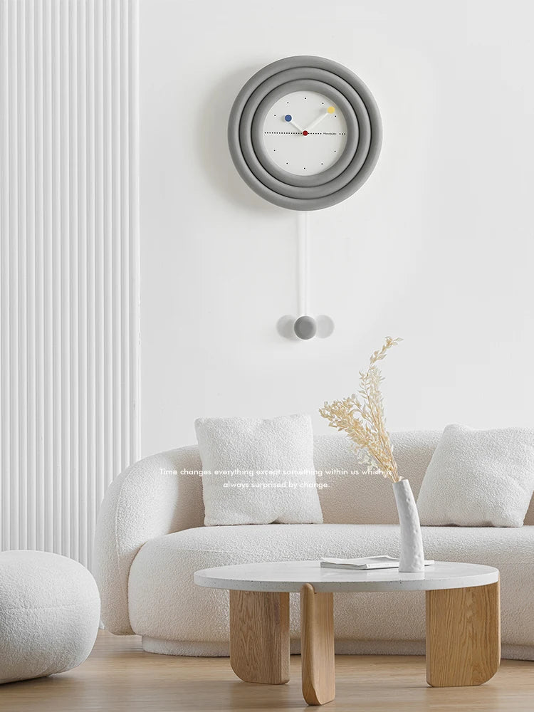 horloge murale moderne nordique aiguilles quartz bois concentrique bleu blanc
