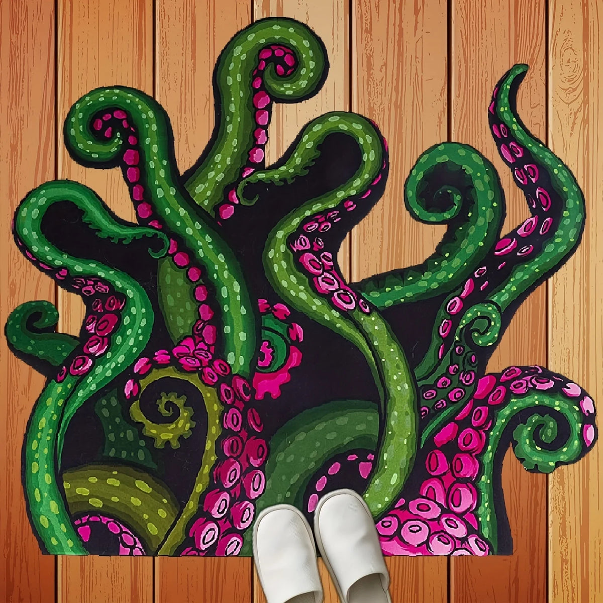 tapis vert rose noir tentacules octopus moderne durable résistant salle bain cuisine