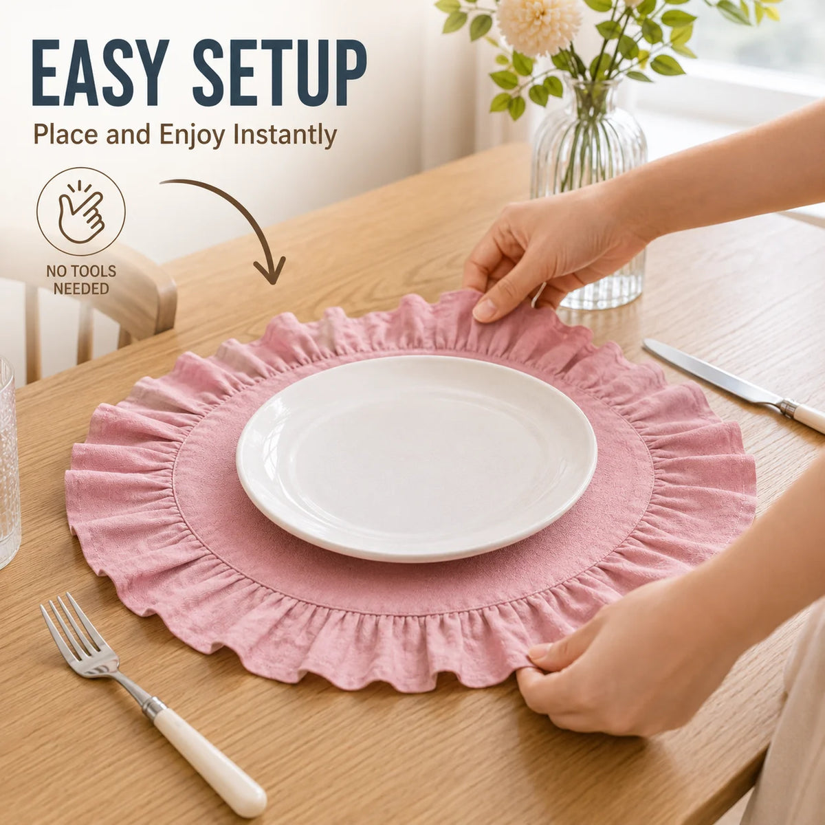 placemats élégants rose vert bleu beige volants fins table cuisine mariage fêtes
