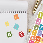 sticker autocollant multicolore lettre chiffre moderne enfantin 192 pièces opaques carreaux journalisation scrapbooking