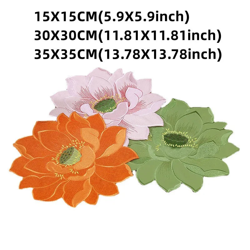 serviettes table orange rose vert rouge moderne fleuries coton polyester variante blanc