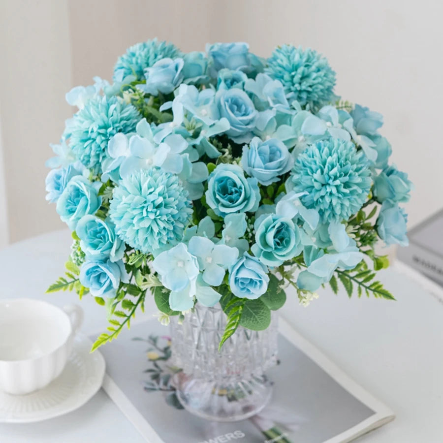 décoration extérieure bouquet fleurs artificielles roses dahlias mariage anniversaire transparent moderne