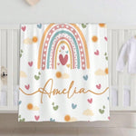 couverture flanelle personnalisable arc ciel coeurs nuages moderne enfantine blanc rouge verte bleue.orange