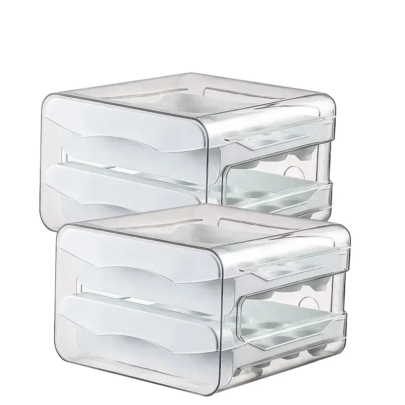 rangement œufs plastique transparent double niveau blanc orange réfrigérable cuisine moderneReusable organisateur kitchenware