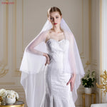 voile mariée blanc peigne métallique double couche bord coupé transparent élégant soirée