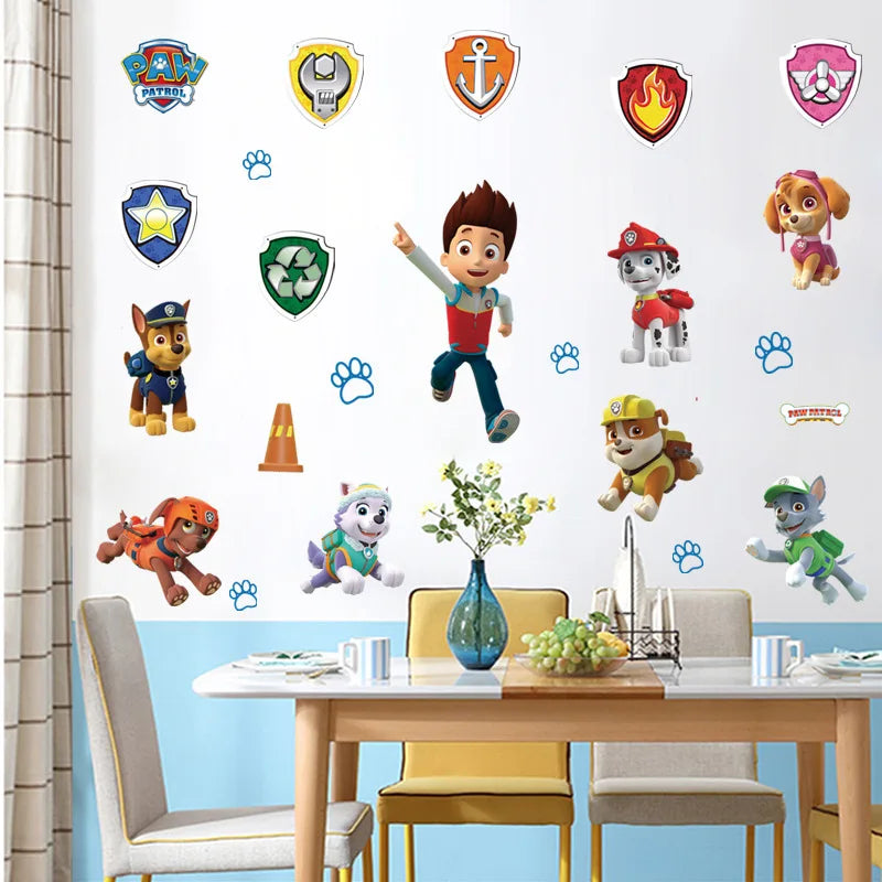 sticker mural 3d pat'patrouille multicolore enfants chambre salon décoration effets 3d adhésif chambre fête