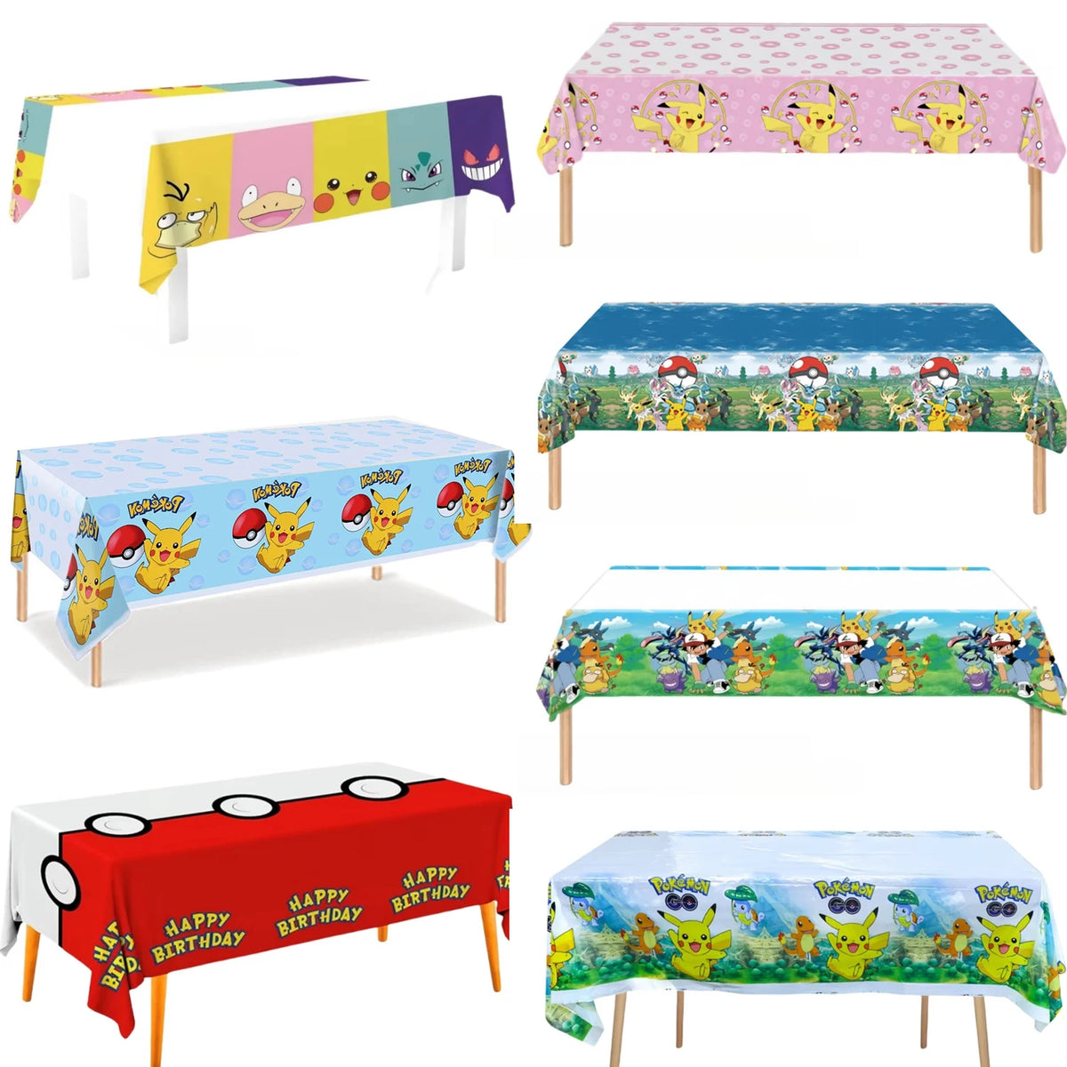 nappes plastique pokemon anniversaire pikachu poke balls geometriques pixel art enfants festives