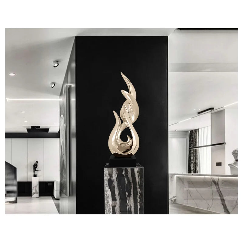 sculpture abstraite moderne résine iceberg or argent noir contemporaine maison salon