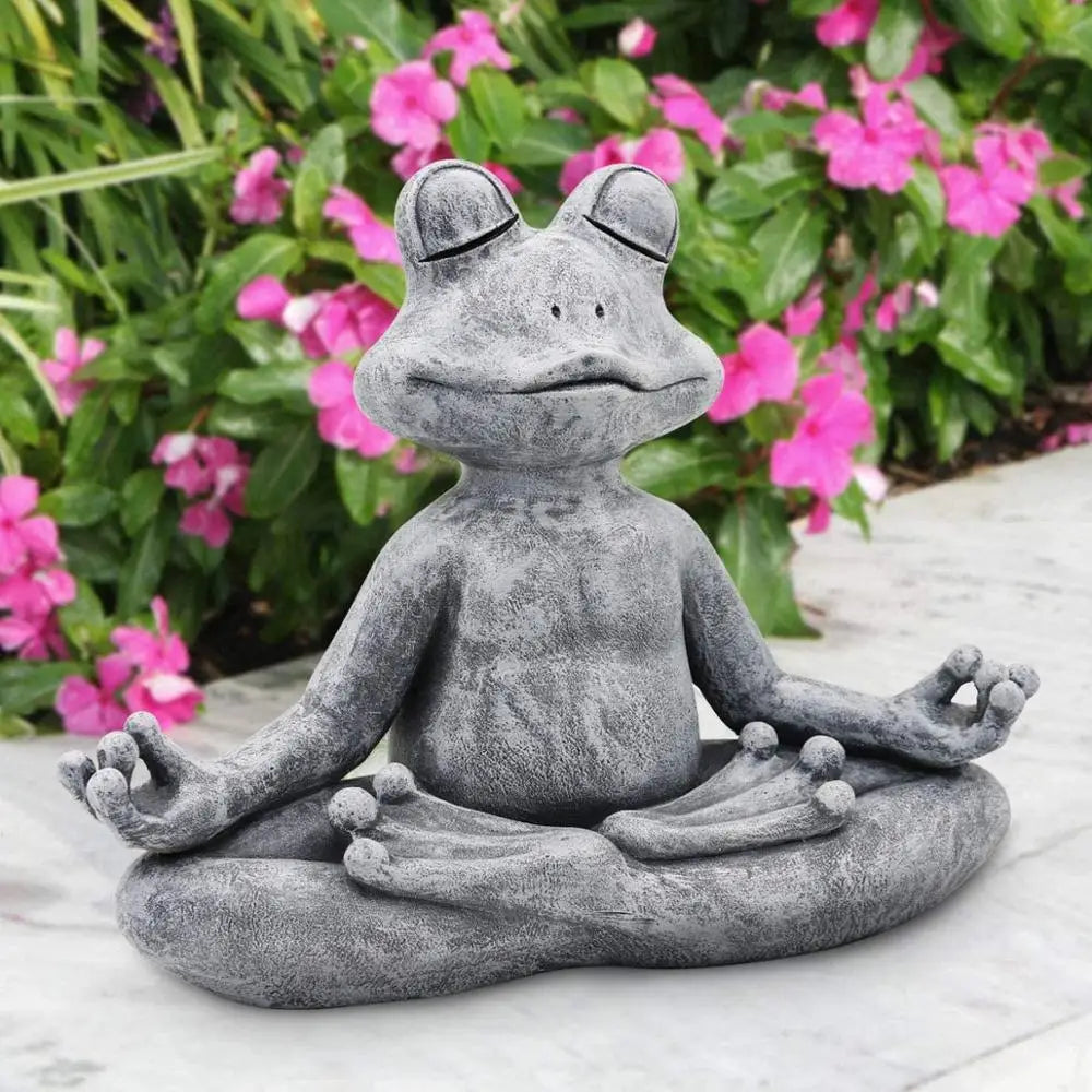statue grenouille yoga gris pierre naturelle zen decoratif exterieur intérieur chambre bleu vert rose