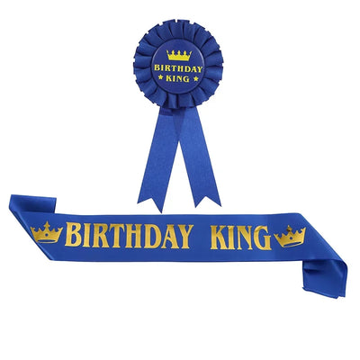 Ensemble décoration anniversaire homme écharpe et badge noir bleu