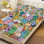 drap housse multicolore imprimé chats expressifs moderne coton polyester simple double queen king chambre