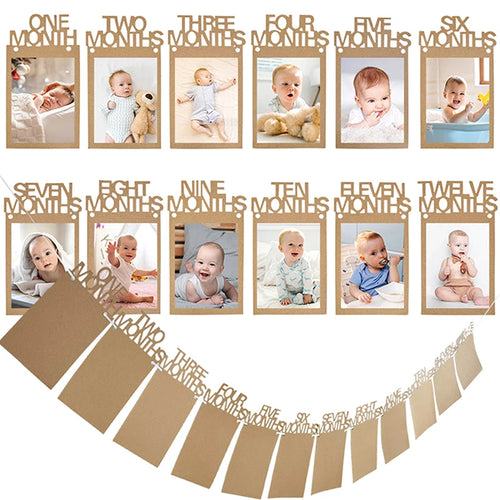 calendrier photo bébé kraft papier rustique minimaliste adhésif beige blanc textes imprimées fixations incluses