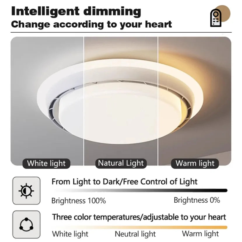 lampe ventilateur sans pales invisible télécommande led moderne blanc brun noyer imitation bois fixations