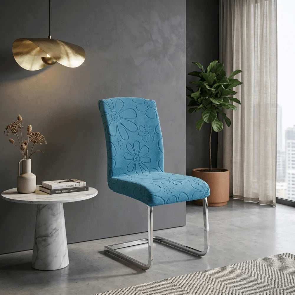 Housse chaise moderne fleurs imprimées orange bleu clair gris polyester élastique fauteuil accueil