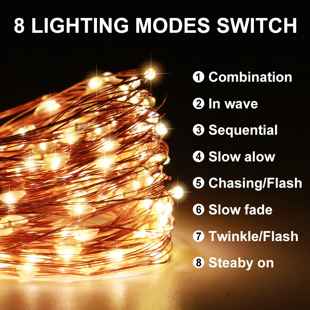 guirlande lumineuse solaire 200 led blanc chaud moderne fil cuivre autonome étanche ip65 abs
