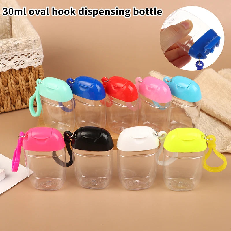 bouteille dispensation ovale transparente moderne bleu rose noir blanc jaune rechargeable anneau fixe couvercle