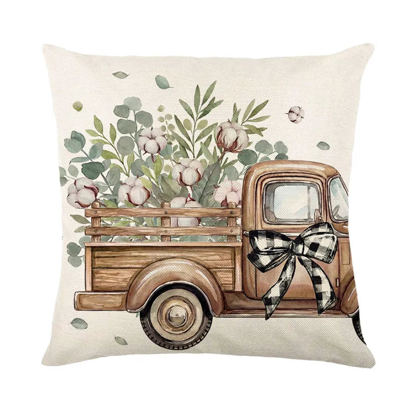 housse coussin carré motif floral texte sweet beige vert décoratif salon maison