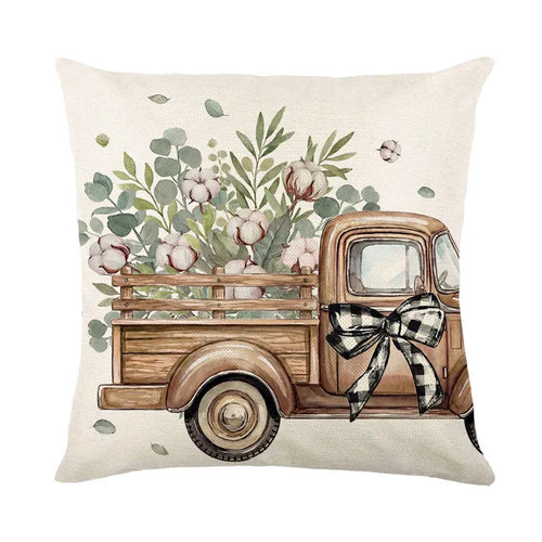housse coussin carré motif floral texte sweet beige vert décoratif salon maison