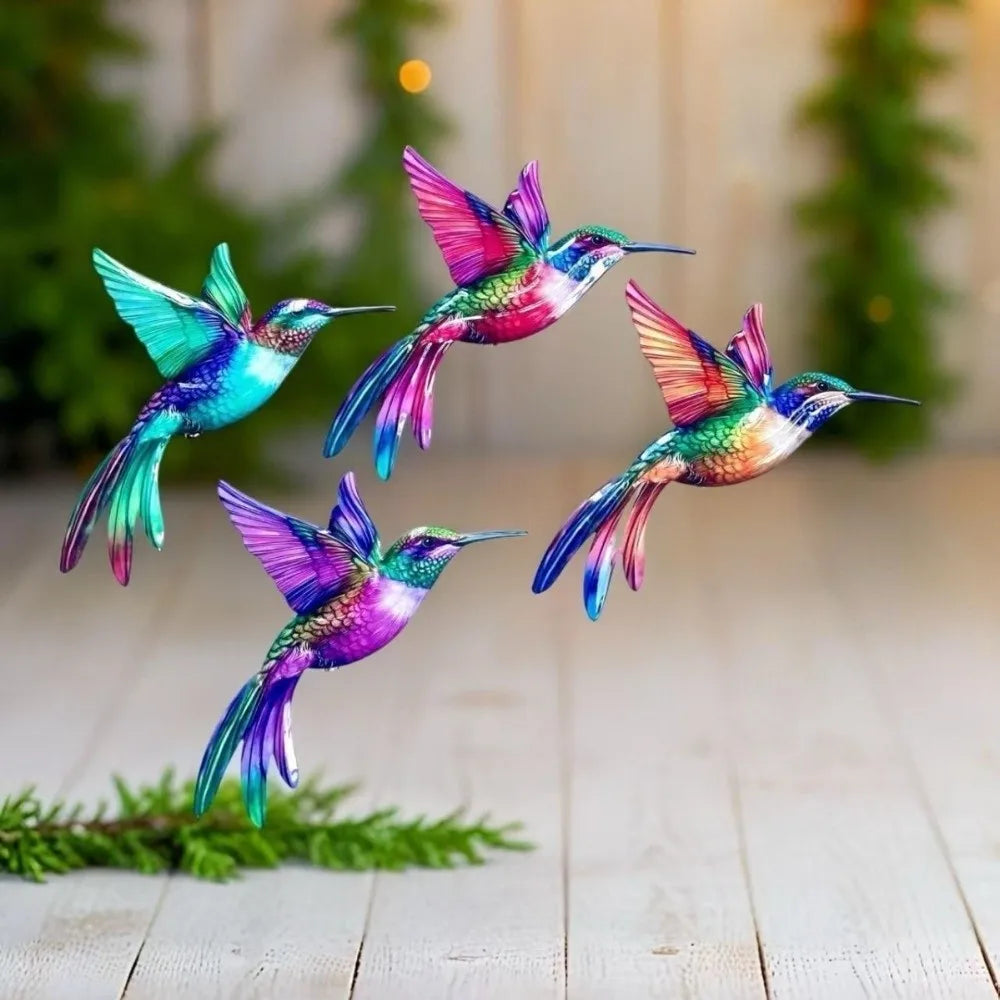décoration murale oiseau suspendu multicolore brillant effet métallique résistance intempéries clips modernes artisanal vert