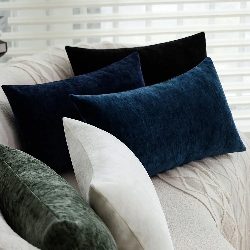 housse coussin polyester solide noir bleu marine vert foncé blanc contemporain décoratif chambre salon