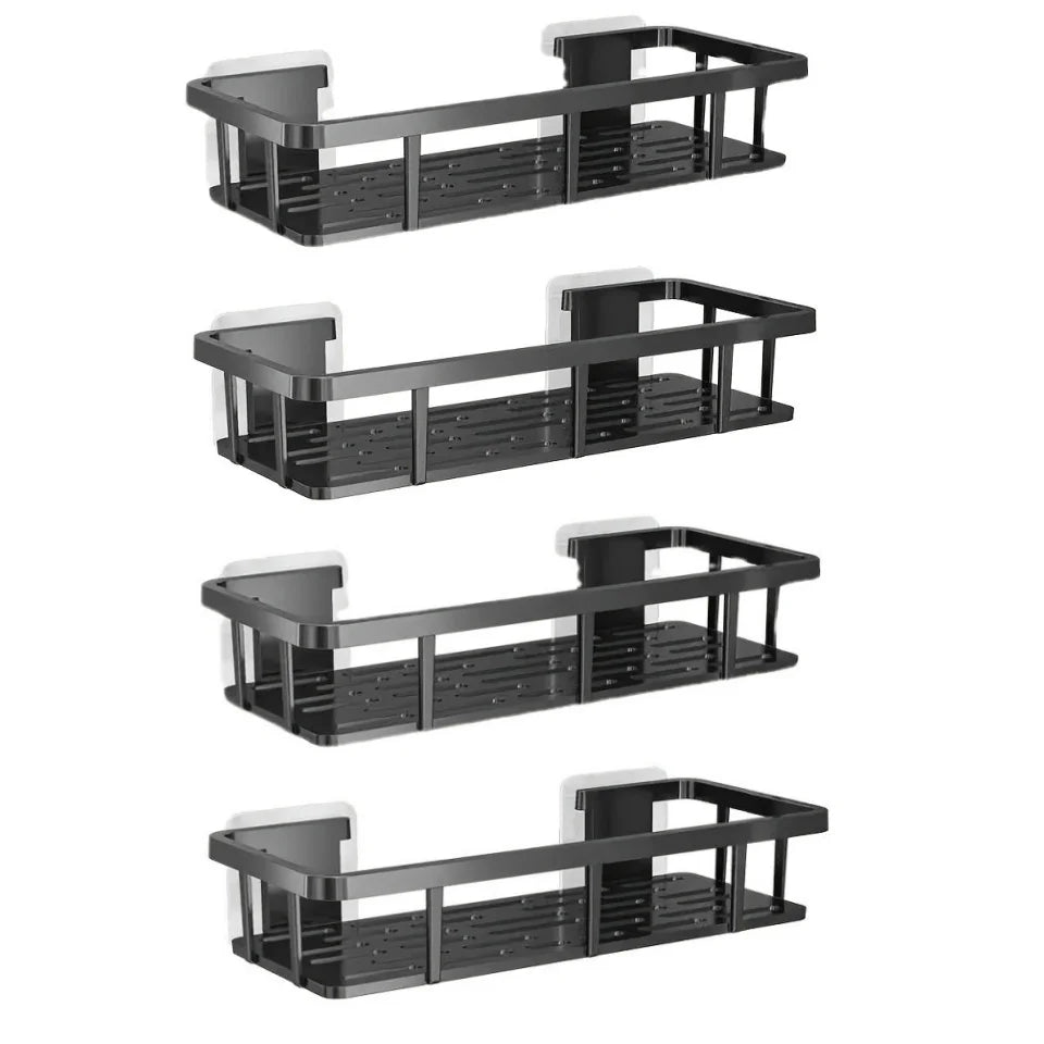 étagère salle bain noir adhésif sans perçage moderne grille perforation rangement robuste plastique