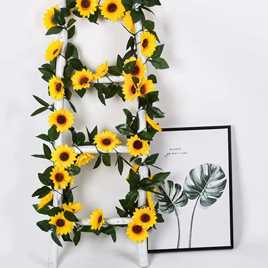 Guirlande fleurs tournesol feuilles vertes décoration extérieure mariage anniversaire baby shower festive naturelle