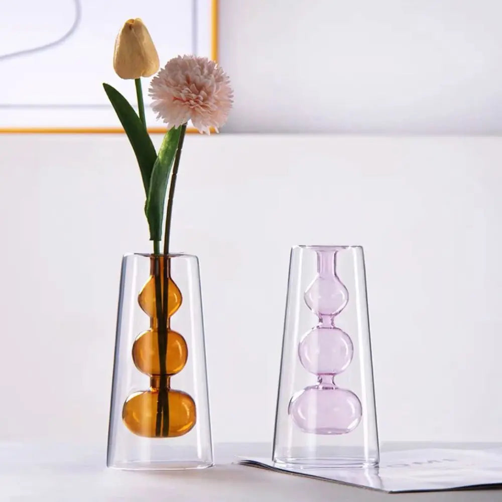 vase verre transparent billes sphériques minimaliste couleur gris bleu vert orange rose