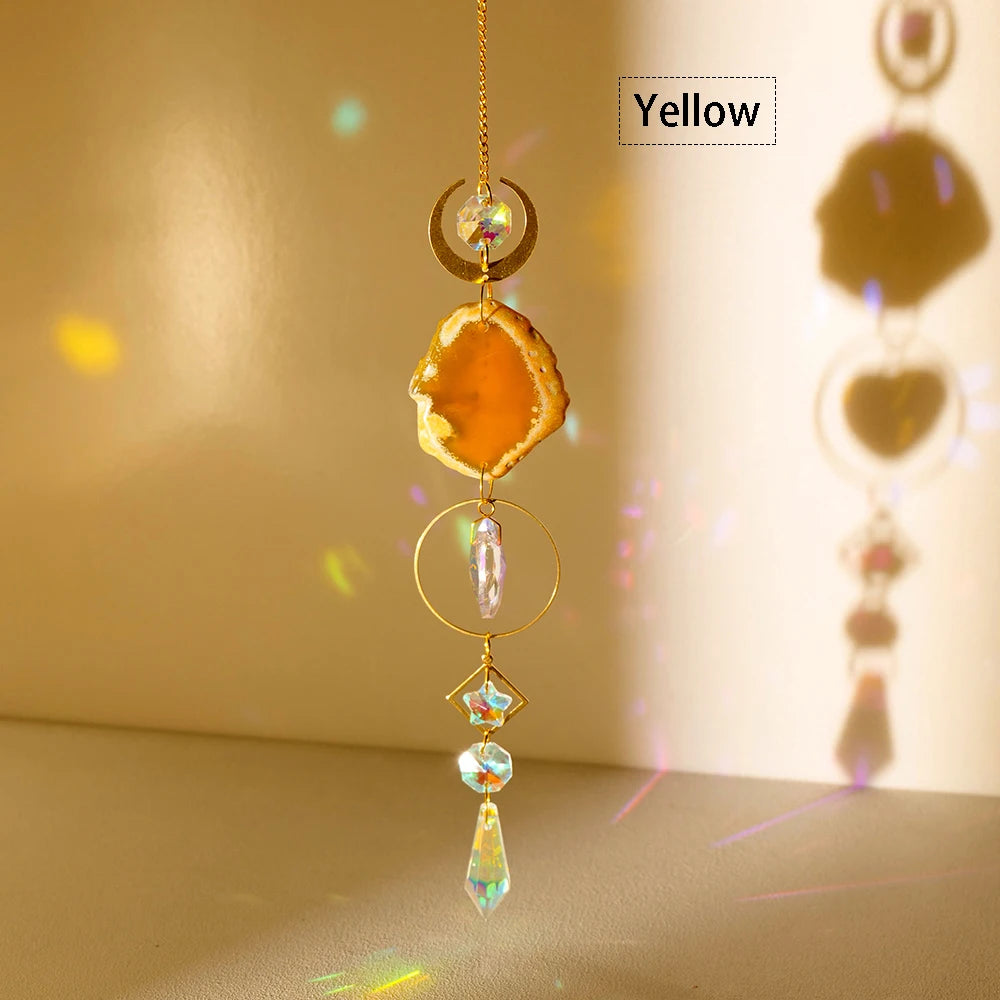 pendentif agate boho chic cristal multicolore opalescent lune soleil étoile