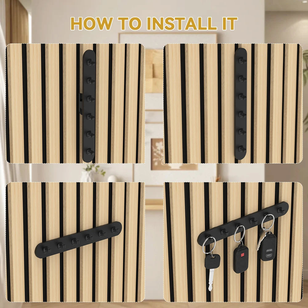 porte clés mural crochets noir bois clair minimaliste clips panneau acoustique clés télécommandes