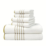 serviettes bain absorbantes polyester rectangulaires moderne blanc gris rayures dorées bain main débarbouillette