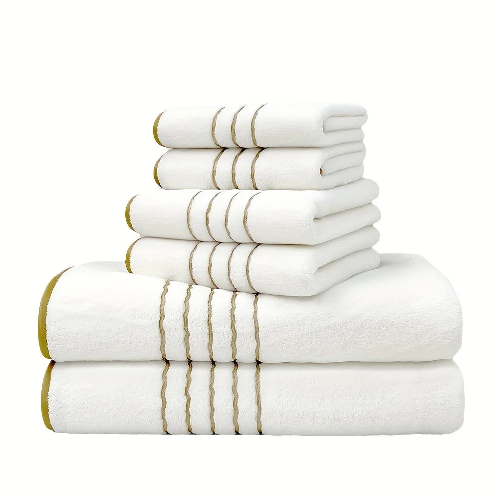 serviettes bain absorbantes polyester rectangulaires moderne blanc gris rayures dorées bain main débarbouillette