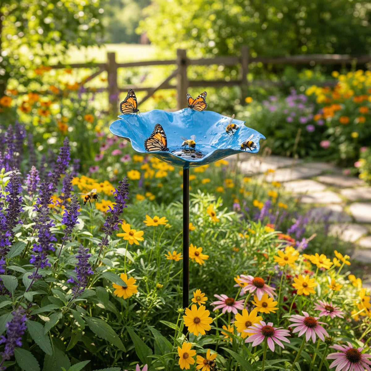 bassin oiseaux rouge jaune bleu forme fleur métal moderneextérieur jardinDecorationPapillonsAbeilles