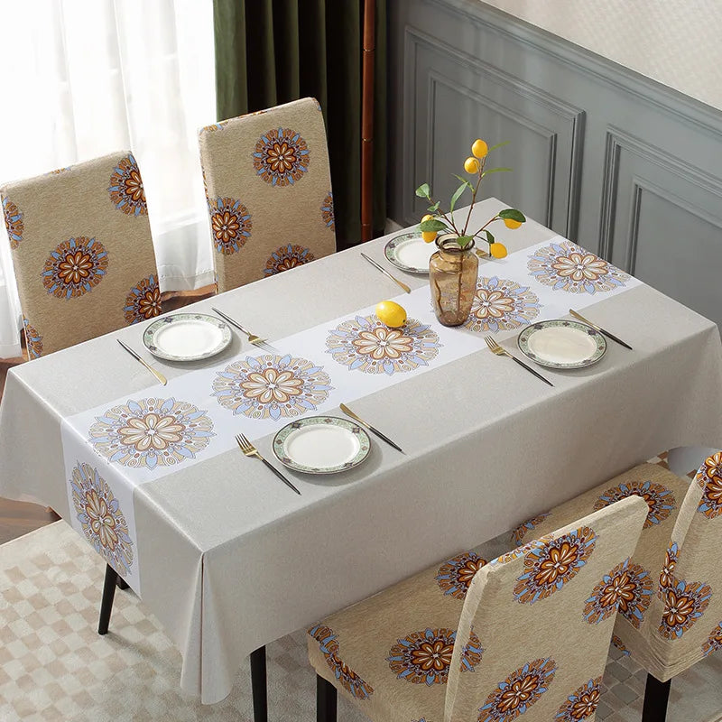 nappe table moderne beige motifs floraux imperméable pvc extérieur mariage festives 140x180cm
