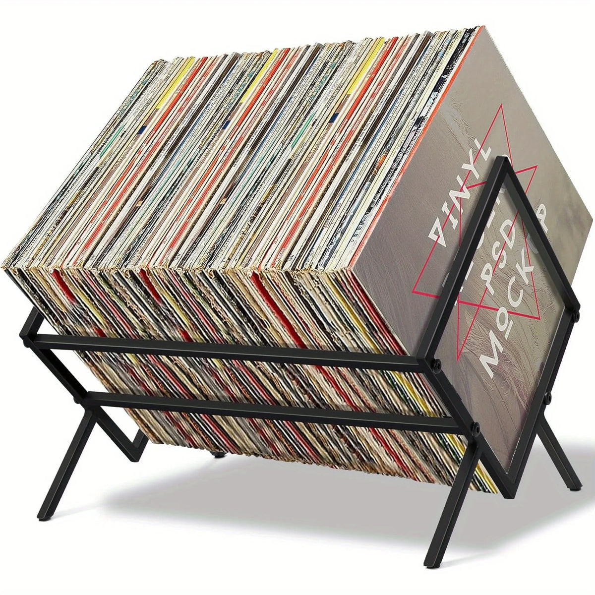rangement vinyles support metal industriel moderne multi niveaux grande capacité chambre salon