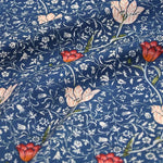 tissu coton imprimé floral motifs fruits pommes citrons couleurs vives noir bleu turquoise orange