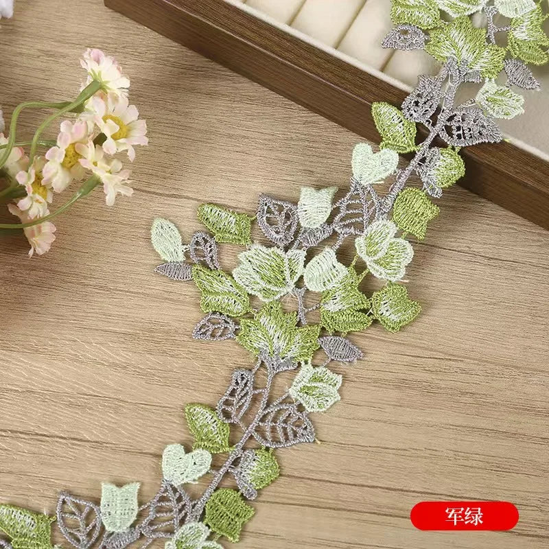 ruban dentelle polyester feuilles fleurs 8.5cm largeur artisanat broderie fine opacité écolo événement