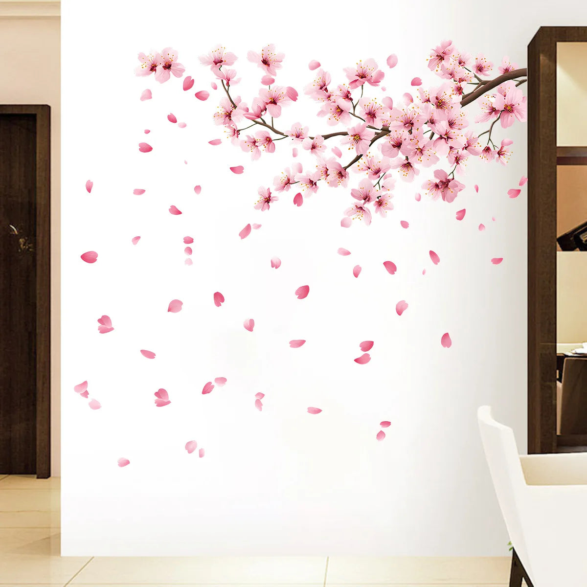 sticker mural fleurs cerisier rose adhésif intérieur zen floral deco moderne chambre salon