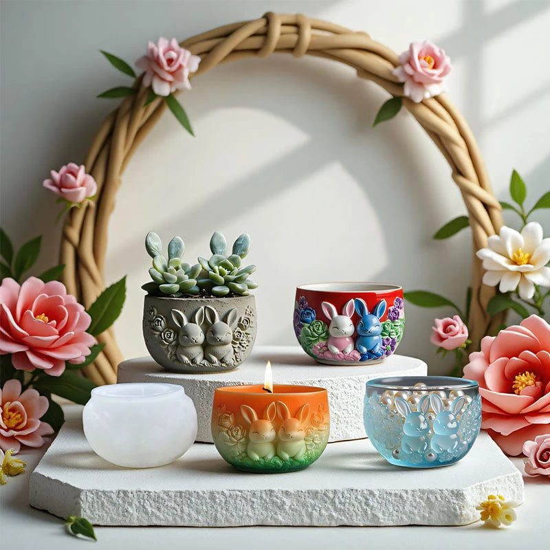 moule silicone lapin fleurs bougie aromathérapie pot fleur do it yourself artisanal