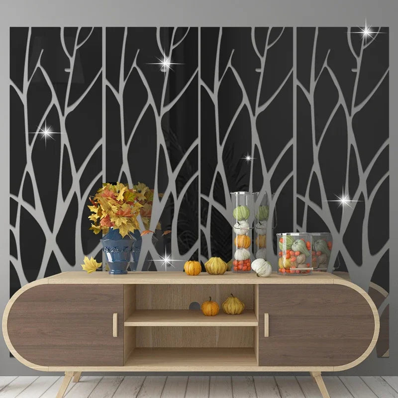 sticker mural acrylique branches stylisées moderne minimaliste blanc gris doré