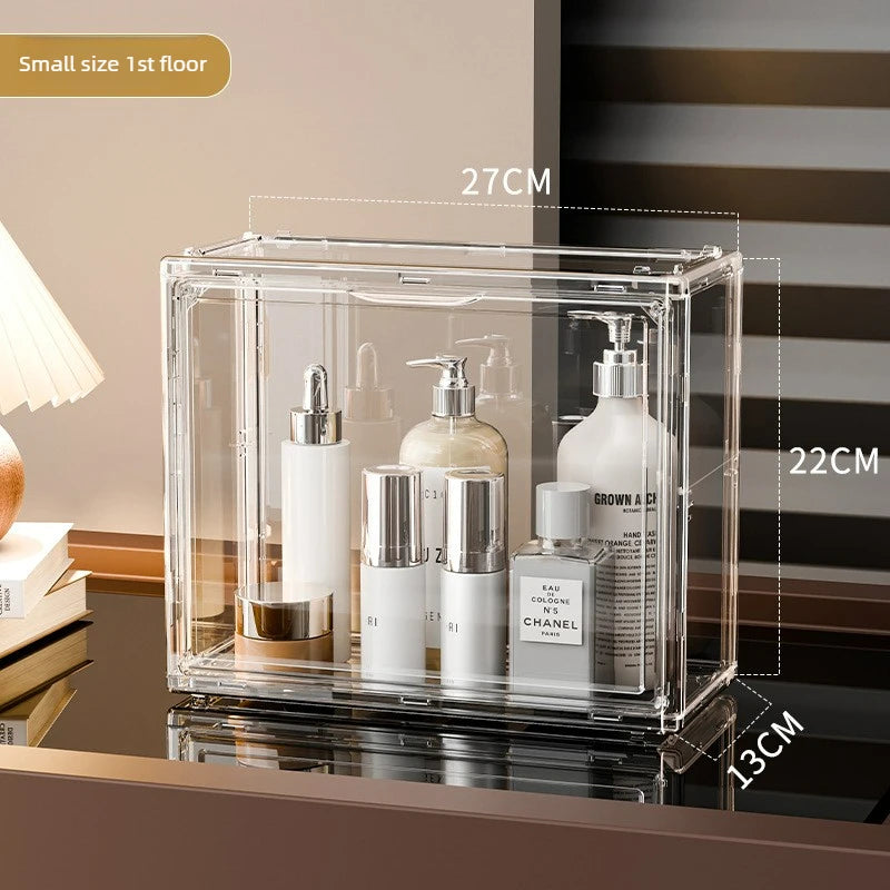 boîte rangement cosmétique transparente moderne anti poussière fixée mur comptoir organisateur maquillage chambre coucher