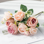 bouquet artificiel soie pivoine rose violet blanc décoration intérieure classique rustique vase transparent