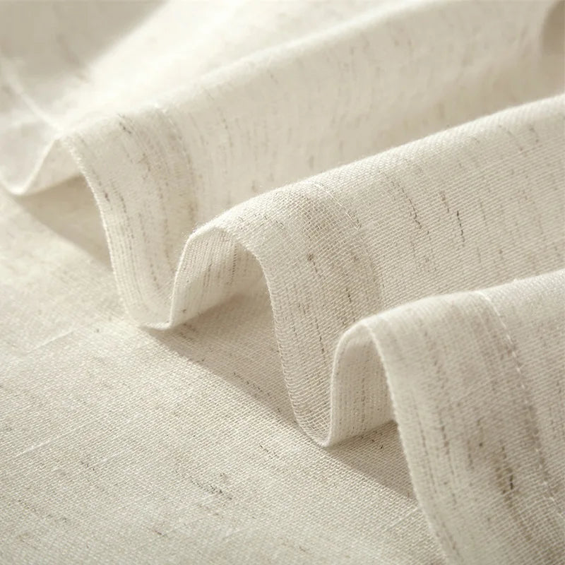 rideaux porte blanc cassé semi transparent texture lin rustique deux panneaux ceinture assortie