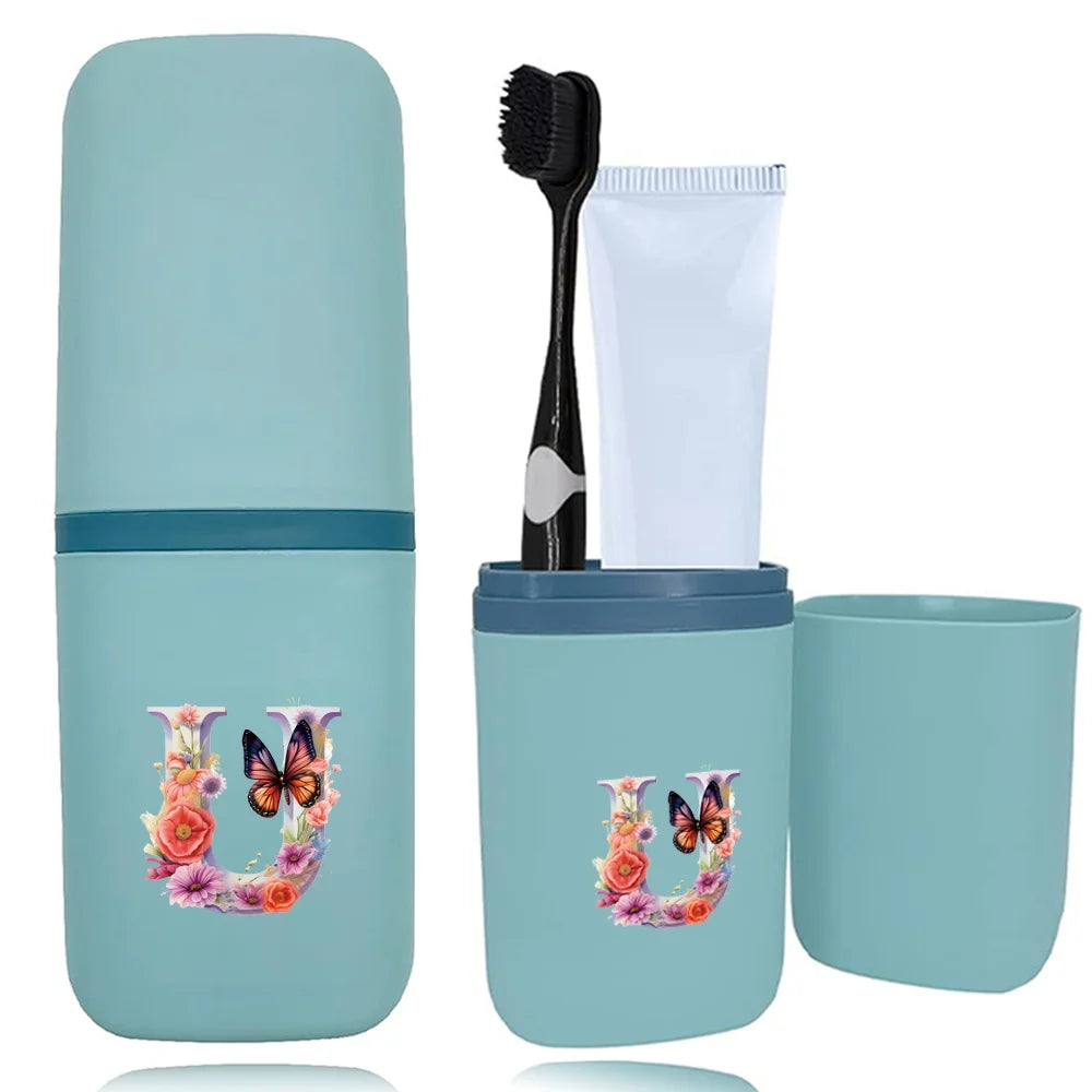 boite rangement salle bain brosse dents peigne motif papillon bleu