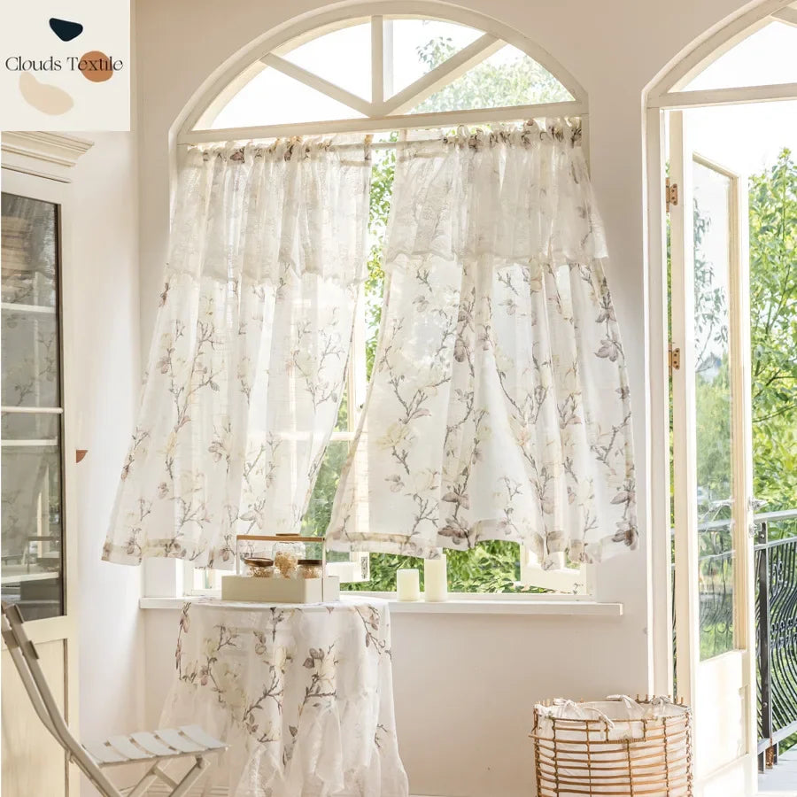 rideau fleur blanc translucide romantique maison inclusion polyester
